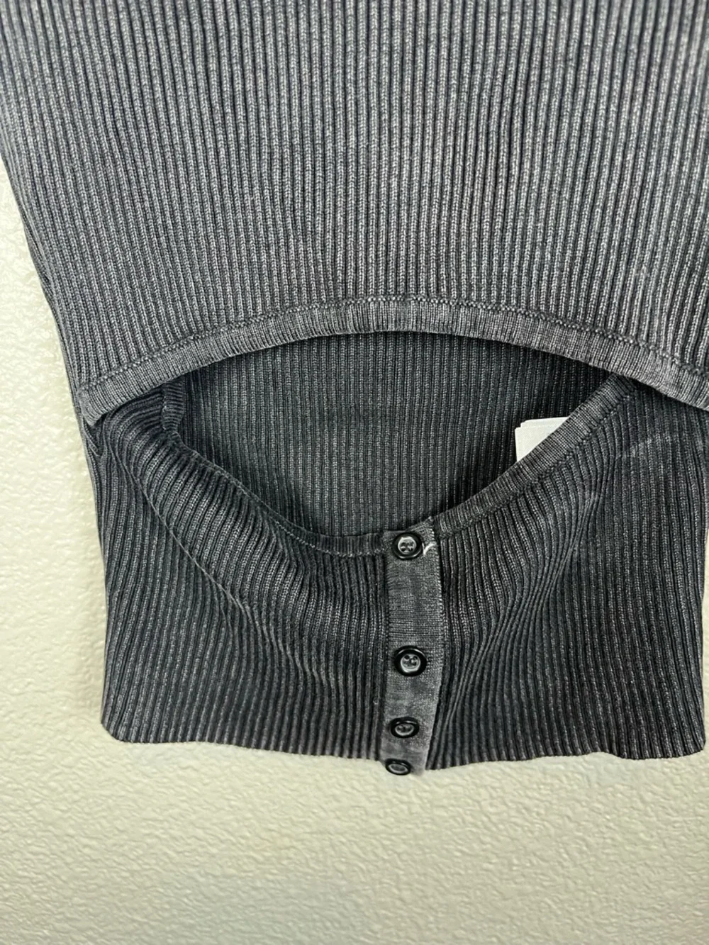 Zara Black Acid Wash Ribbed Cold-Shoulder Cutout Sweater - Picture 8 of 11